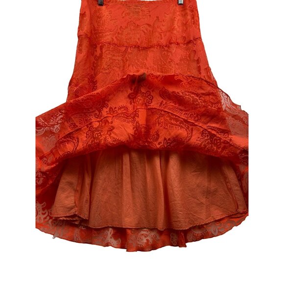 Notations Red Burnout Midi Skirt Sheer Layered Paisley Textured A-Line LARGE - Picture 7 of 8